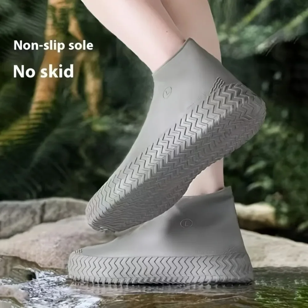 1Pair Thick Latex Waterproof Shoe Covers Non-Slip Reusable for Men & Women Protection for Outdoor Travel Rain Snow Mud & Sand
