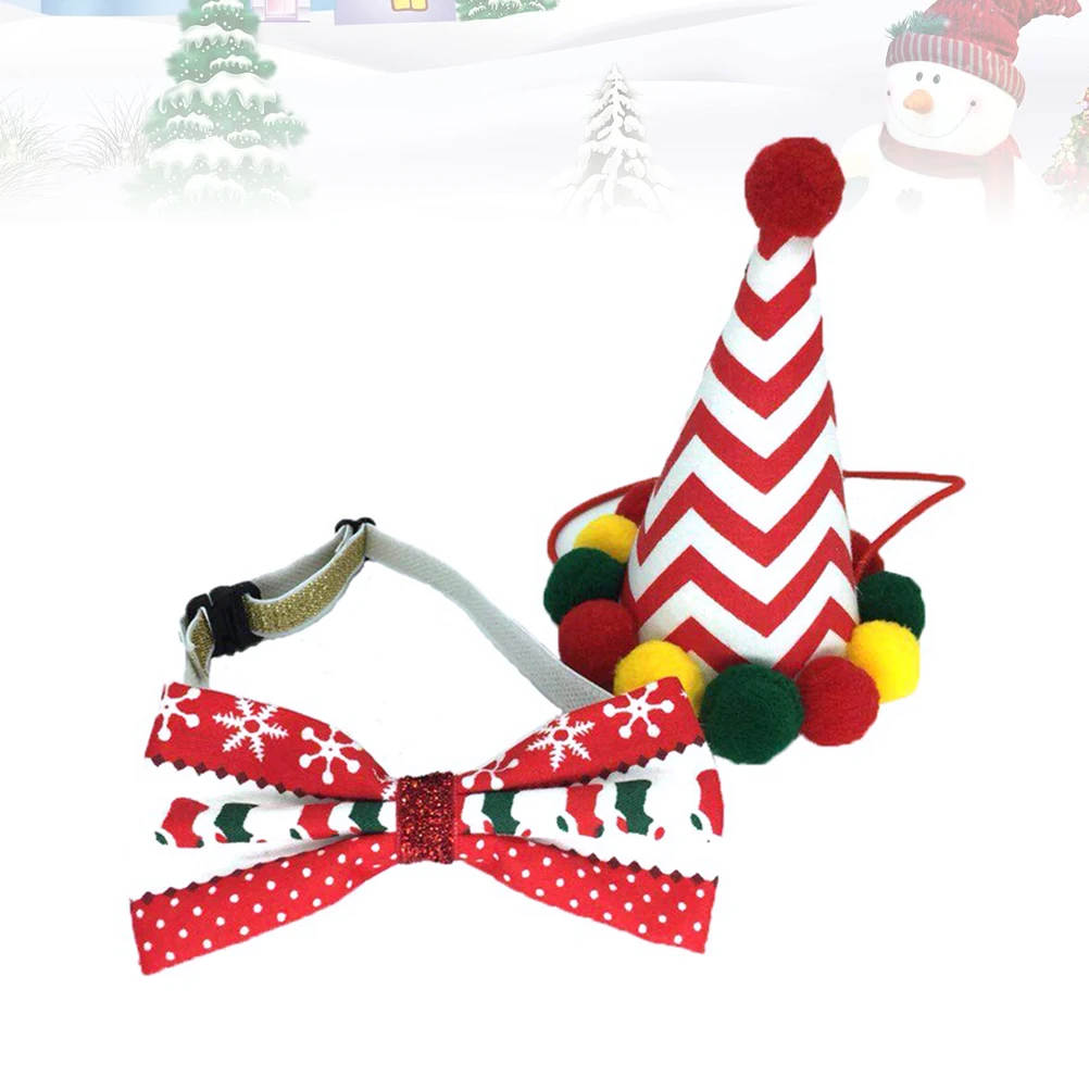 

1 Set Pet Hat with Bow Tie Suit Christmas Dog Cat Decorations Dog Cat Birthday Party Ornaments Pet Christmas Costumes Supplies (