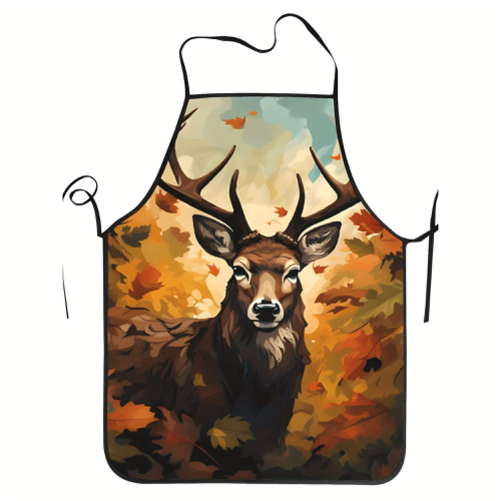 Forest Deer Adjustable Cooking Apron - Vintage Autumn Leaves & Deer Print Design, Unisex Kitchen Apron with Adjustable Neck & Wa