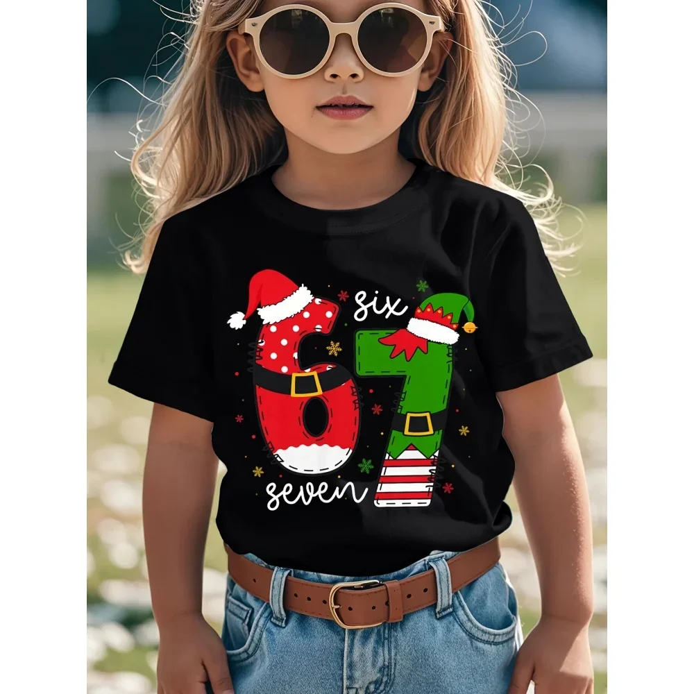 ملابس الأطفال متعة عيد الميلاد 67 نمط ميمي طباعة الصيف عارضة جولة الرقبة قصيرة الأكمام تي شيرت