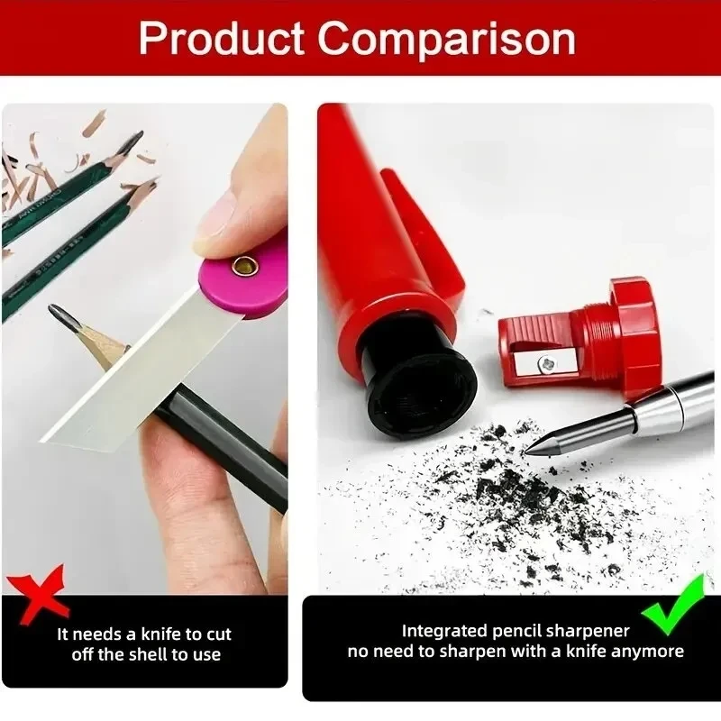 Solid Carpenter Mechanical Pencil With Sharpener For Woodworking Construction Long Head Carpenter Pencil Stationery Supplies