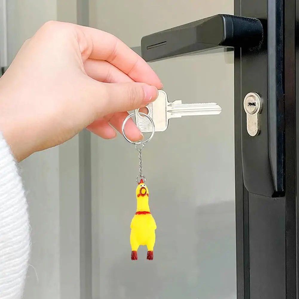 Gelber schrillernder schreiender Huhn-Schlüsselanhänger, schreiender Huhn-Stimme-Huhn-Schlüsselanhänger, Mini-Gummi-Squeeze, schreiendes Küken – Detail 5