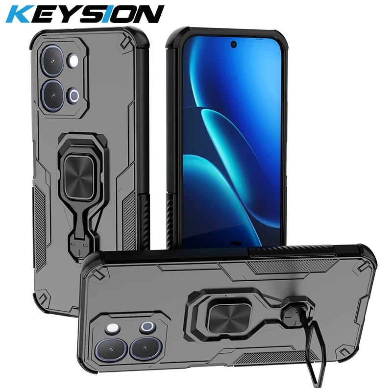 

KEYSION Shockproof Armor Case for VIVO Y31d Soft Silicone+PC Upright Metal Live Ring Stand Phone Back Cover for IQOO Z11X 5G