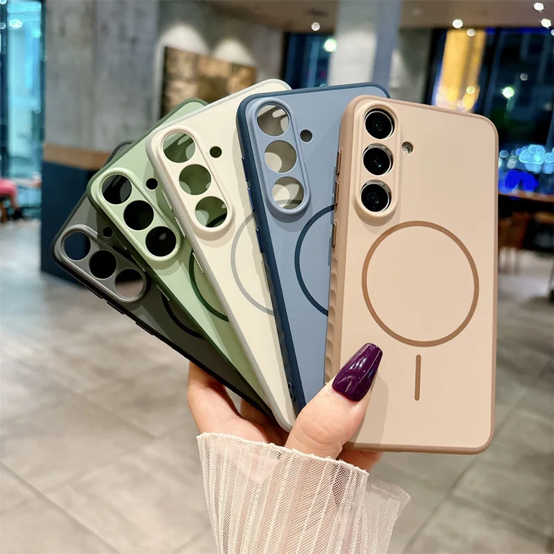 Luxus Solide Farben Magnetische Telefon Fall Für Samsung Galaxy S25 S24 S23 S22 Ultra Plus Drahtlose Aufladen Stoßfest Soft Cover