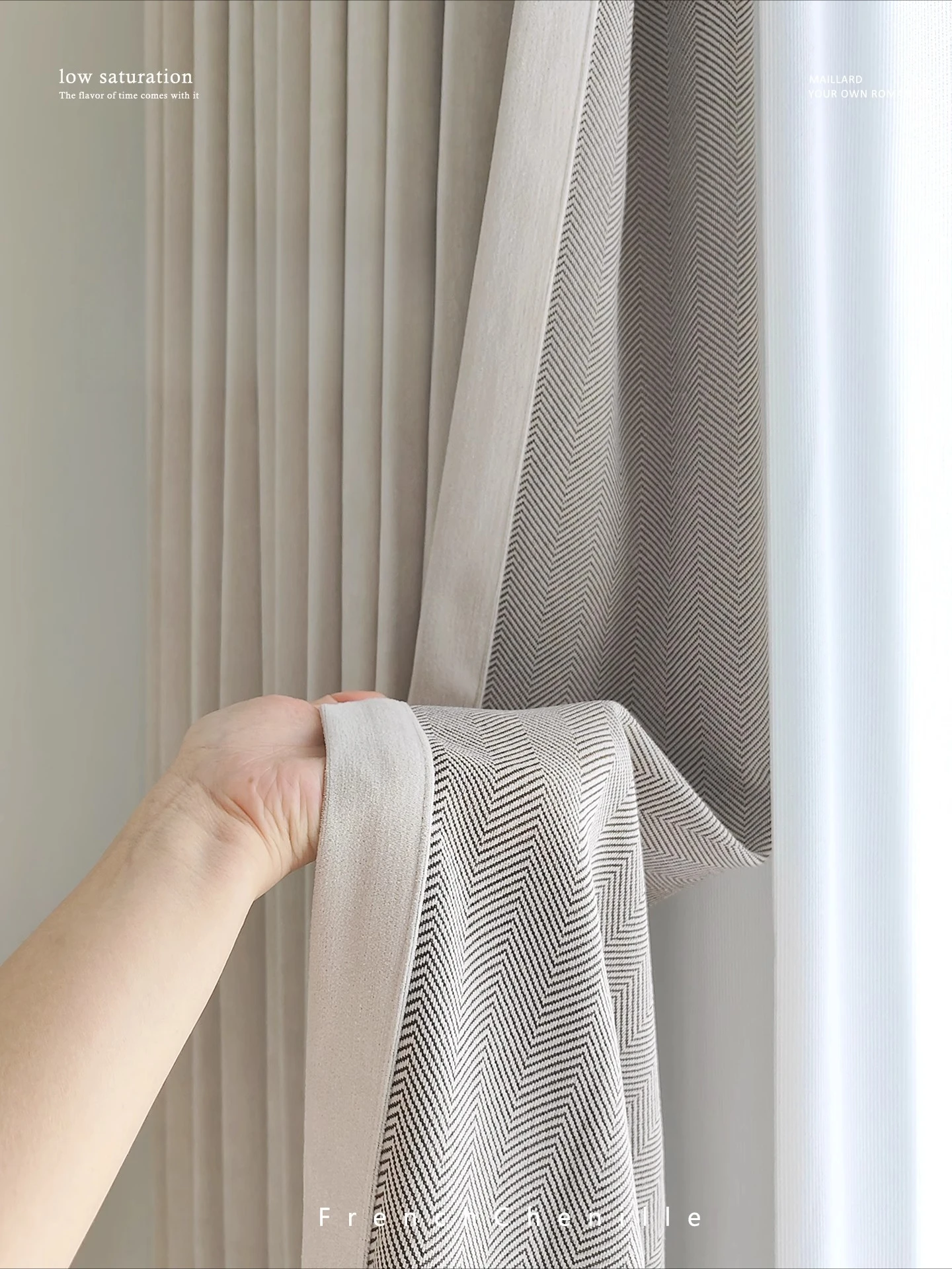 

Double Sided Herringbone Pattern Cashmere Chenille Curtains for Bedroom Living Room High Shading French Cream Customize