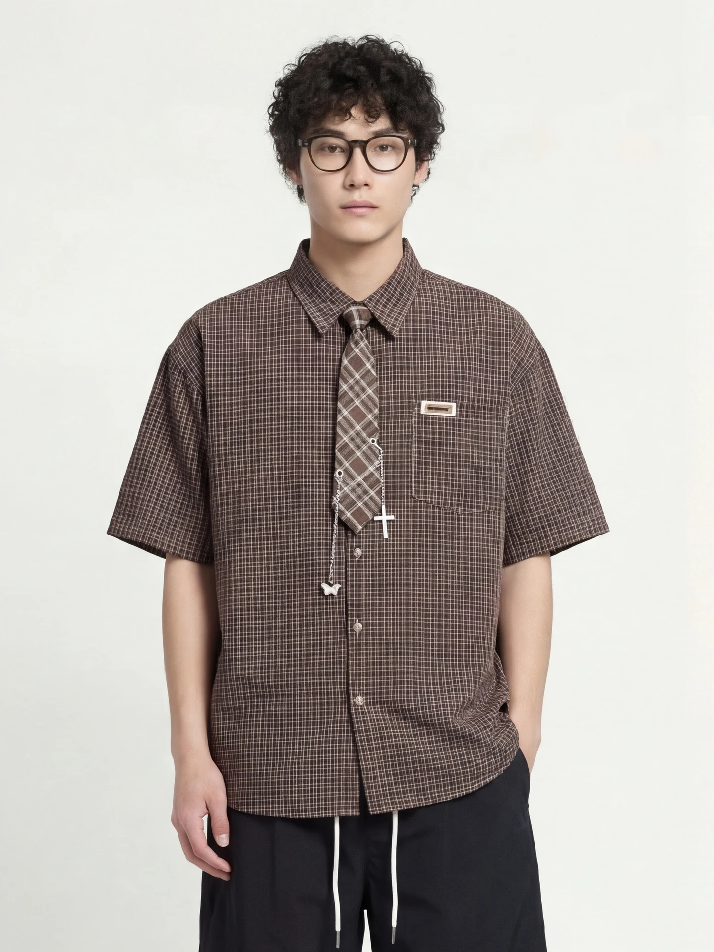 

Loose Fit Summer Feel Trendy Tie Design ort Sve irt BF Versatile Cotton Polyester Blend Breathable Casual Sle irt