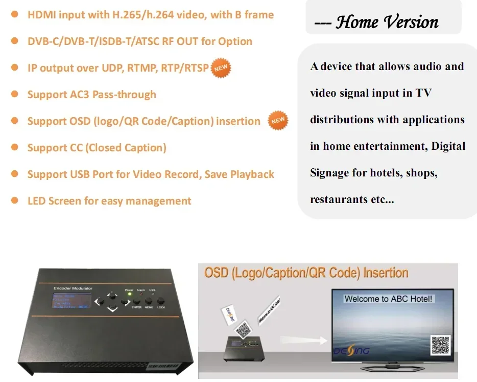 All ine one HD Encoder Modulator with QAM, DVB-T2, ISDB-T, ATSC  output