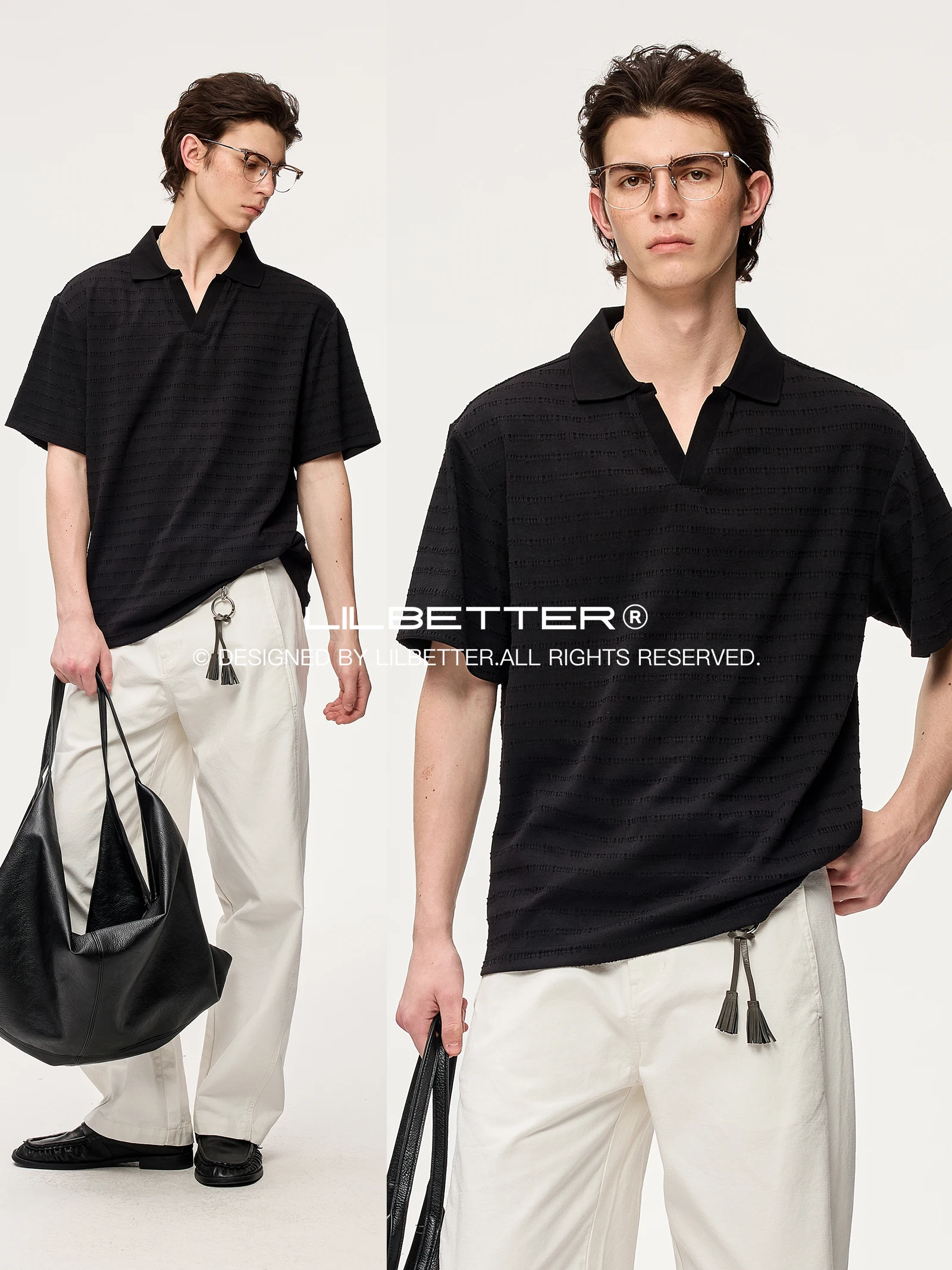 Lilbetter Retro Texture  Shirt V-Neck Loose Short Sleeve Summer Fashion Casual Polyester Blend Breathable Men's Top