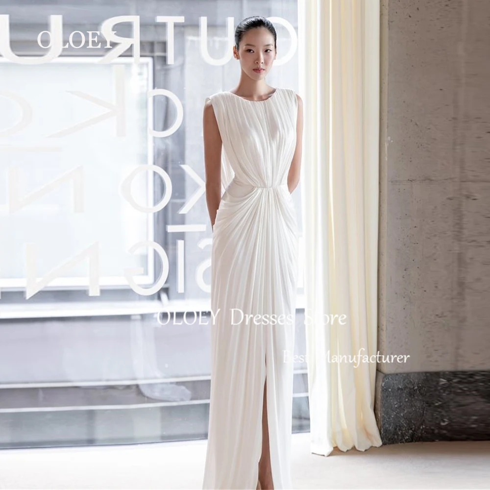 OLOEY Modern 2025 Wedding Dress Korea Photoshoot Pure Ivory Bride Dress Floor Length Party Dress O Neck Sleeveless Robe Custom