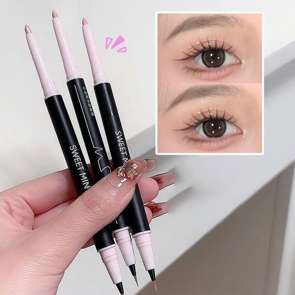 SWEETMINT Tweekoppige Zijderups Eyeliner Potlood Schaduw + Hoogtepunt 2in1 Ultrafijne Penpunt Voor Beginners Betaalbaar Gemakkelijk T V3O1