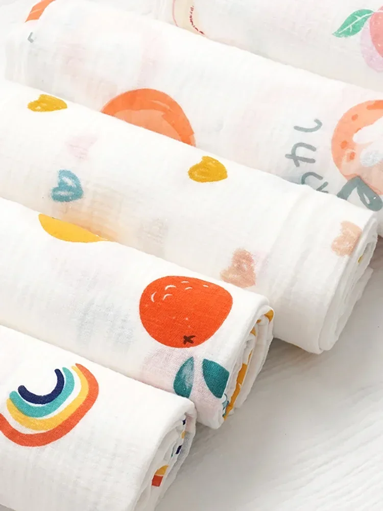 Cotton Double Layer Gauze Fabric By The Meter for Baby Clothes Pajamas Diy Sewing Anime Cartoon Printed Crepe Textile Soft White