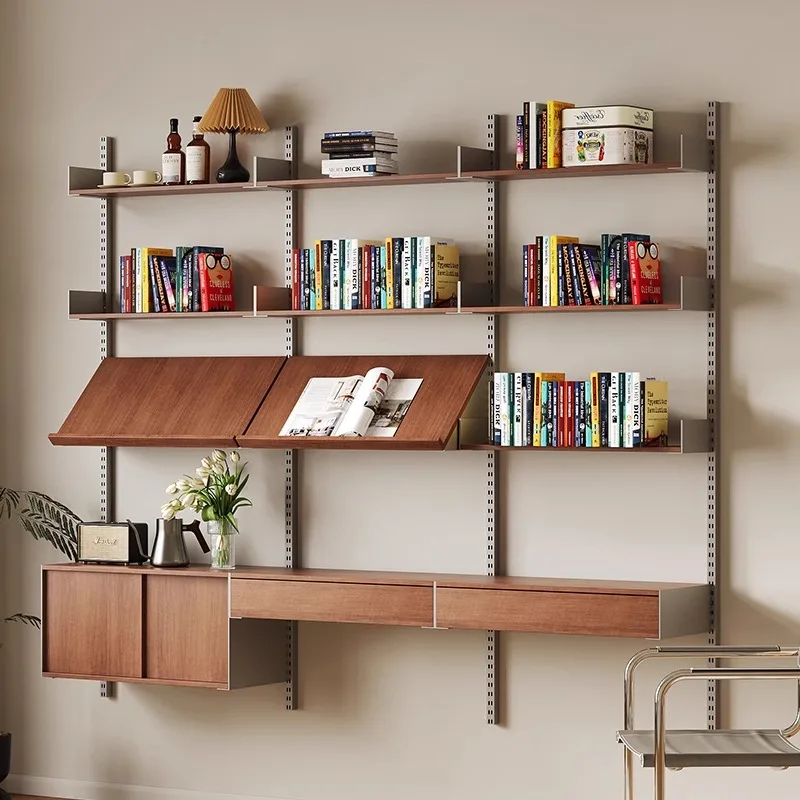 

Medieval style track bookshelf living room wall shelf solid wood baffle free combination