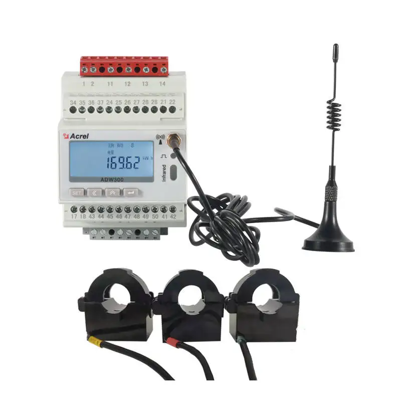 Acrel ADW300 IOT bezprzewodowy 4G Wifi Lorawan 3-fazowy kompaktowy licznik energii Rs485 Modbus-RTU MQTT z zewnętrznym AC 100A czujnik prądu