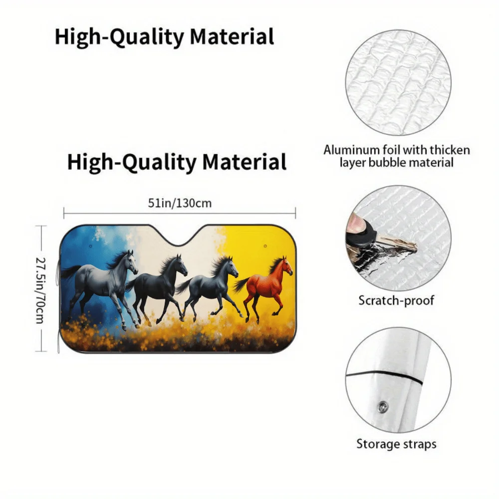 Group Of Four Horses Running In A Field Car Auto Sunshades Car Sunshade, Front Window Sun Cover For Car, Auto Sunshade For Car D