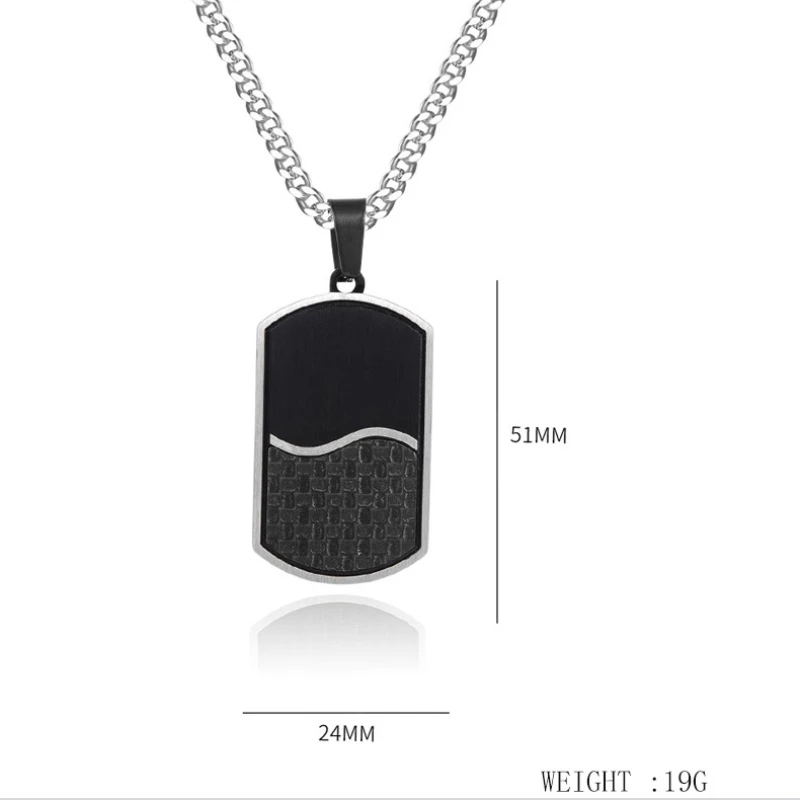 Stainless Steel Dog Tag Carbon Fiber  Pendant Necklace for Men Boyfriend Charm Link Chain Male Punk Jewelry Dropshipping