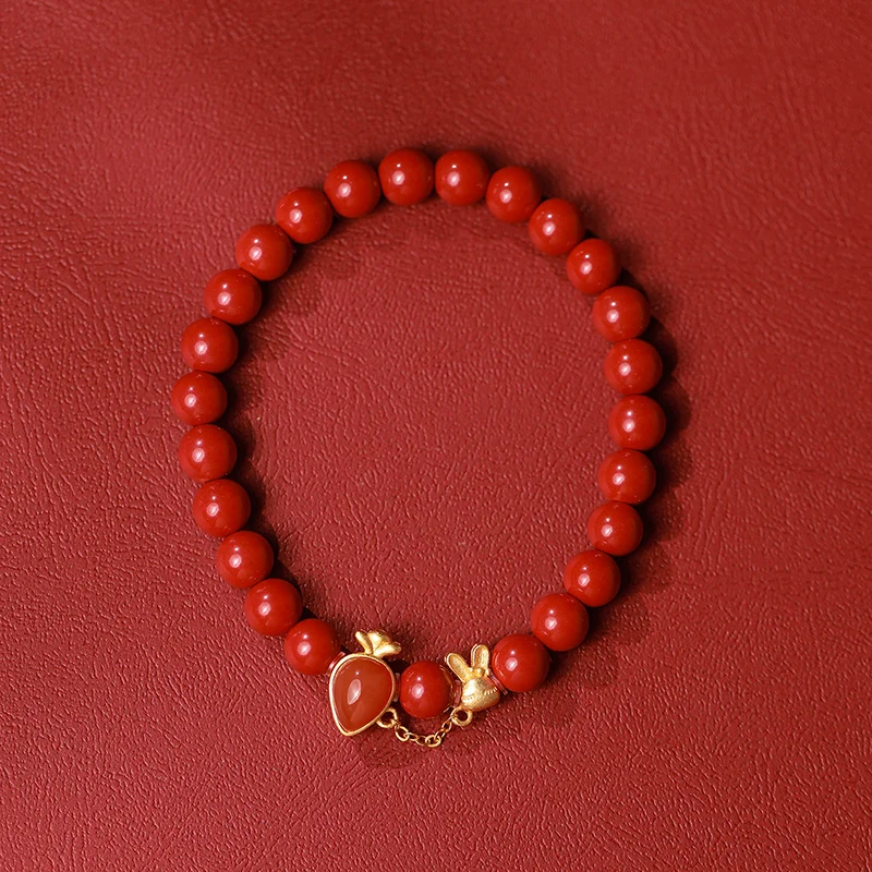 Natural Raw Ore High Content Cinnabar Bracelet Red Sand Rabbit Bracelet Women's This Year Transfer Bear Gift