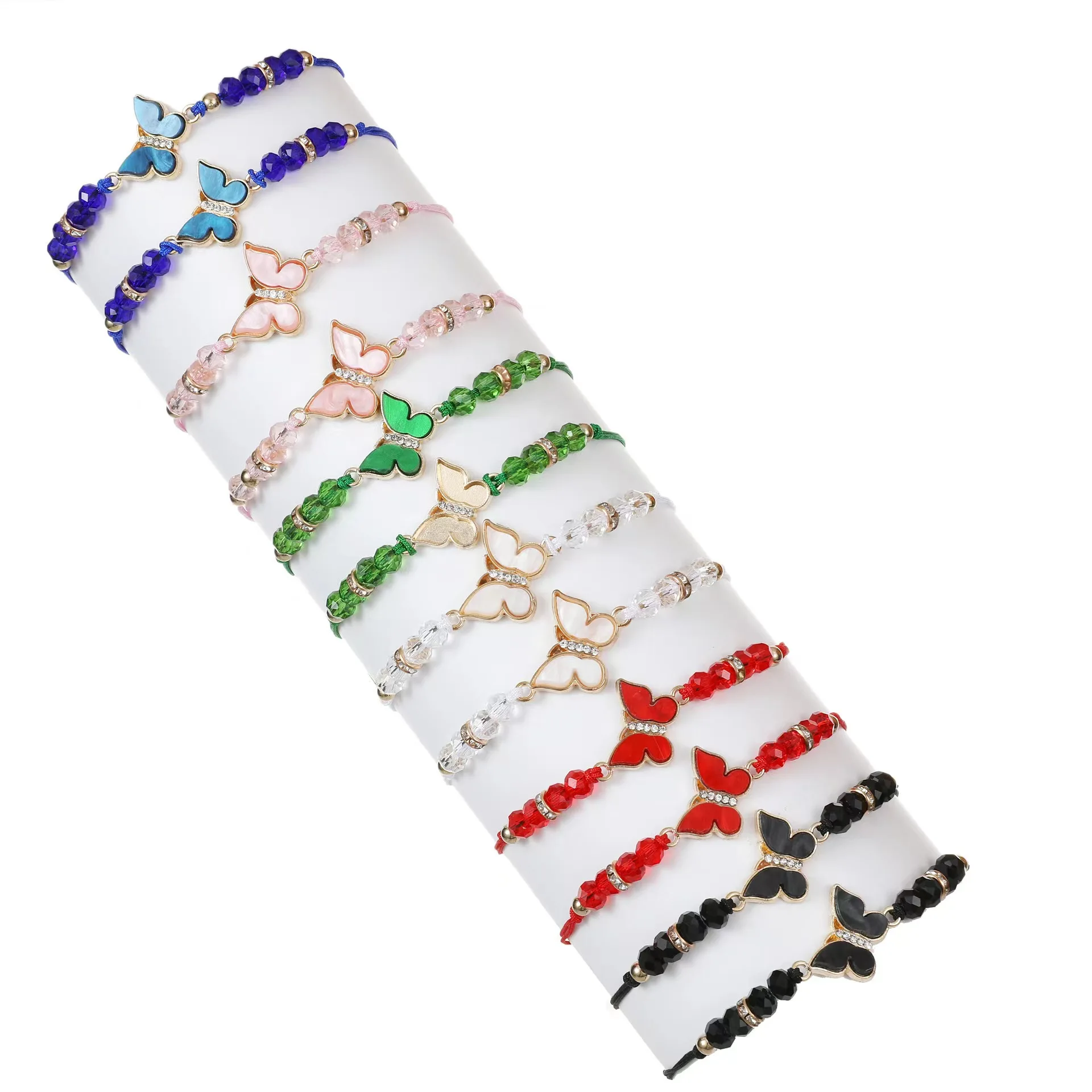 12 Pieces Fashionable Multi-Color Crystal Butterfly Beaded Bracelets For Women\'s Minimalist Hand Woven Bracelets