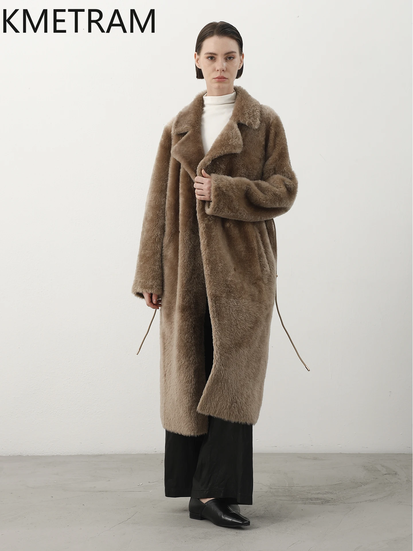 KMETRAM 100% جلد الغنم لاكون طبيعي مع معطف فرو مرفق من الصوف ملابس خارجية طويلة جديدة 2025 سترة شتوية نسائية #2