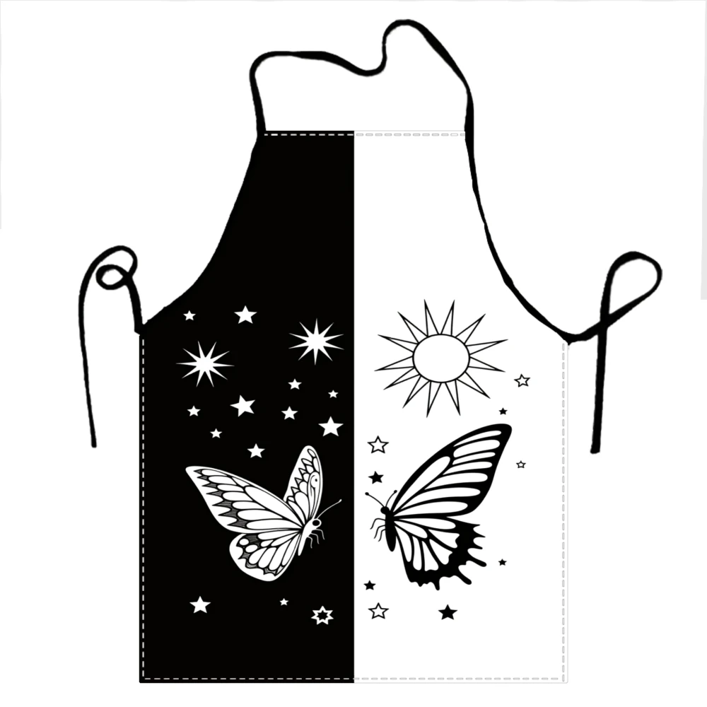 Day And Night Butterfly Apron With Sun Moon Stars Design For Cooking Baking Kitchen Use