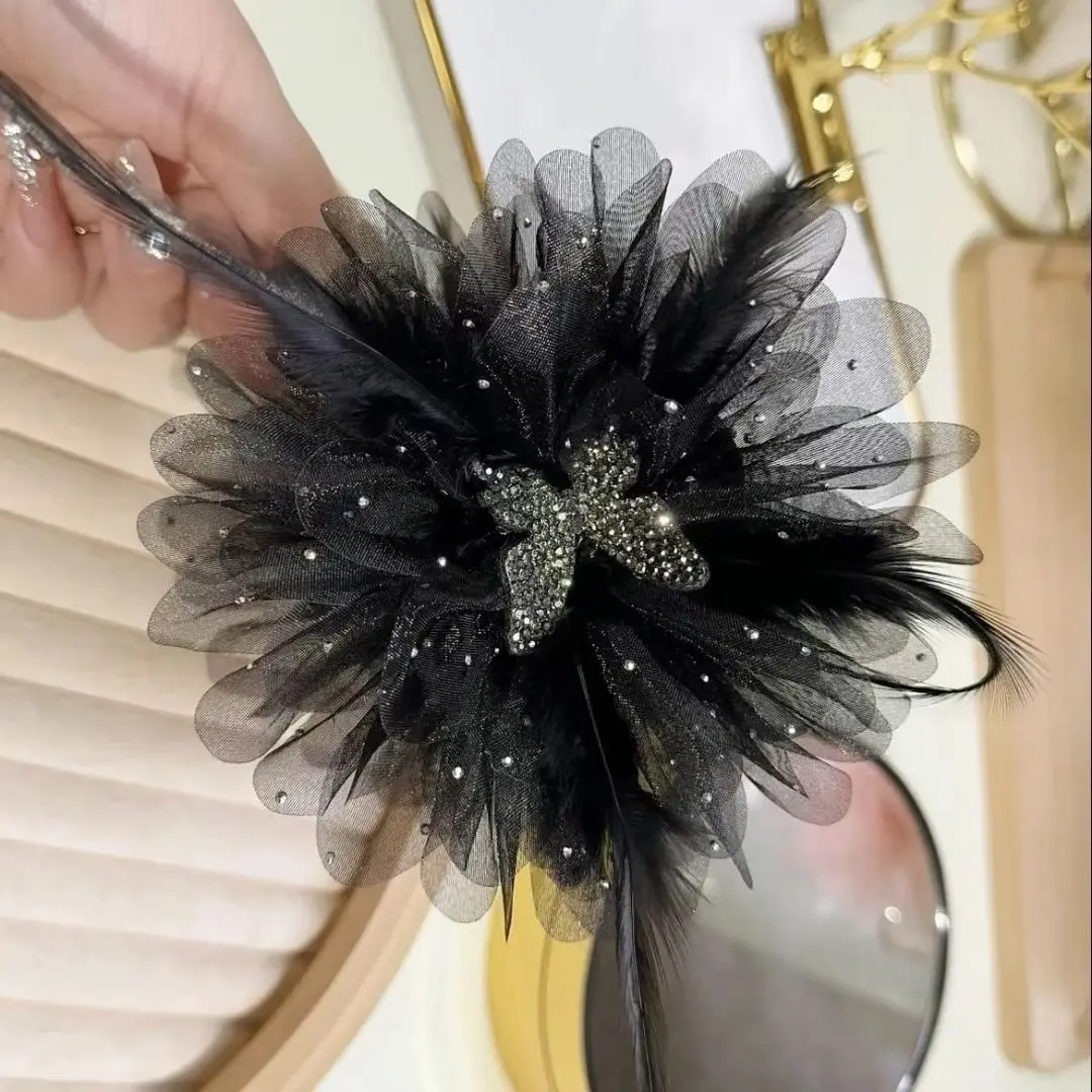 Luxury New Headwear Starry Sky Butterfly Black Feather Shark Hair Clip per le donne eleganti accessori Casual per artigli per capelli femminili