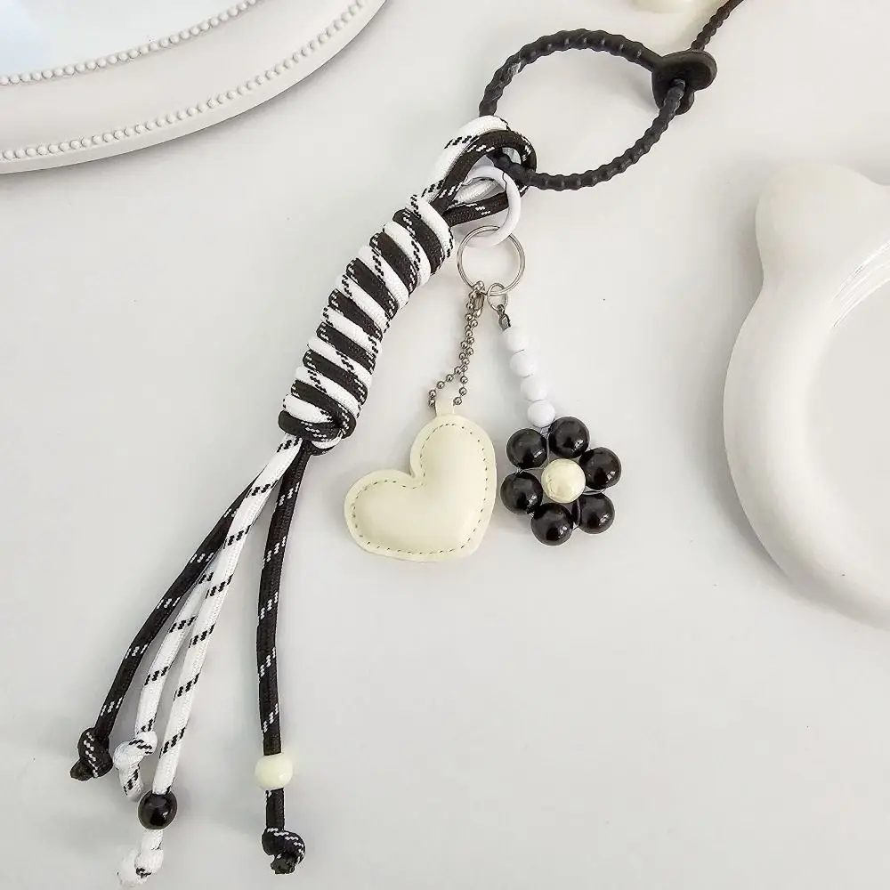 

High-grade Braided Rope Bag Pendant Bag Charm Sweet Dopamine Flower Keychain Cartoon Korean Love Tassel Car Keyring Decoration