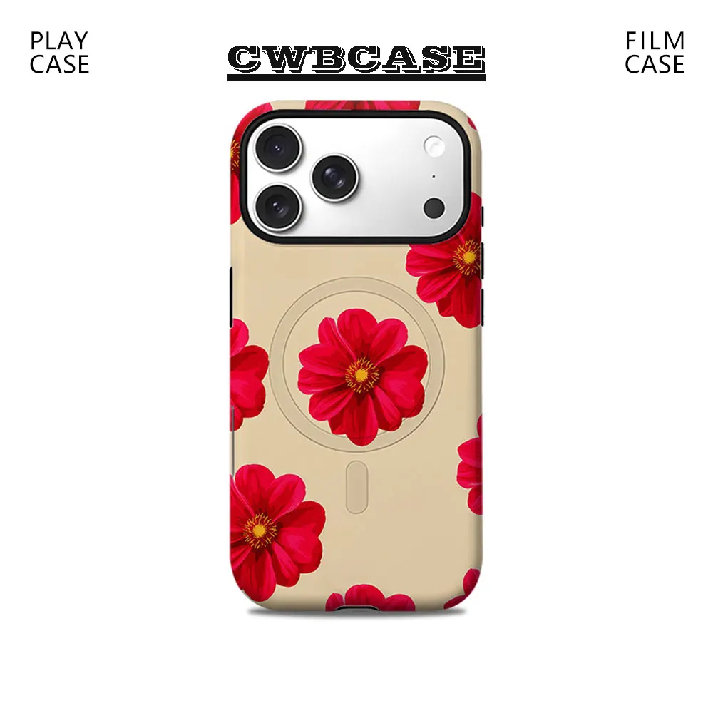 Capa de Celular Vermelha Vibrante Dahlia para Capa Magnética de Celular para iPhone 17 16 15 14 13 Pro Max Plus Capa Resistente de Camada Única ou Dupla