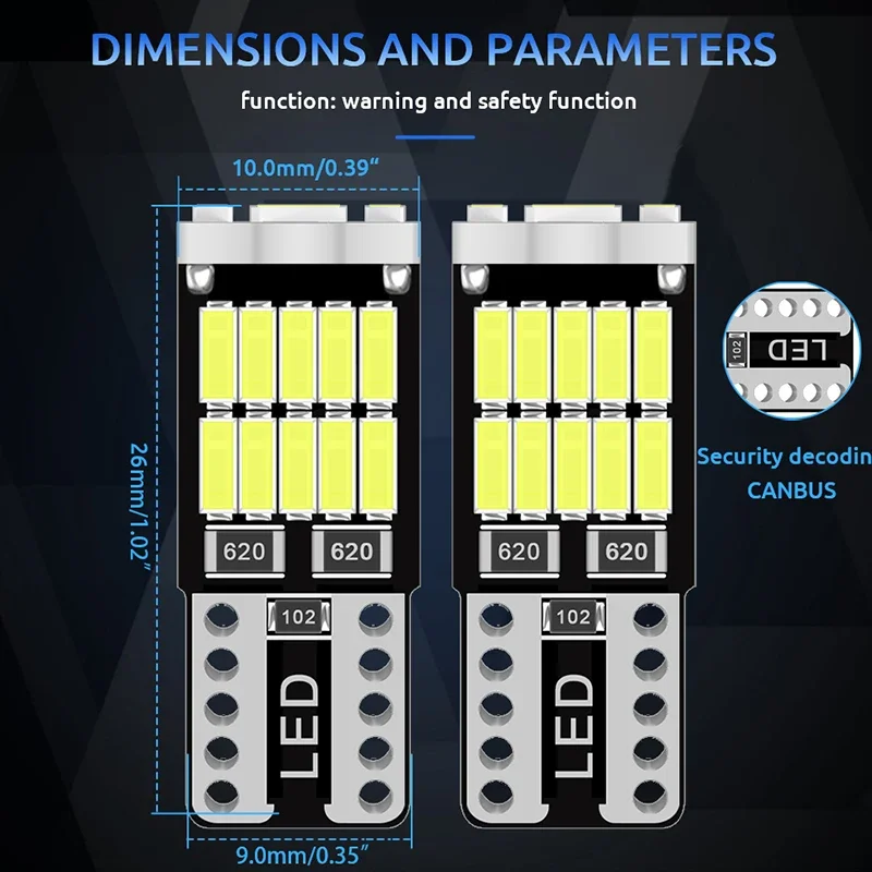 10PCS T10 W5W LED Bulbs 4014 26SMD Canbus 168 194 Signal Lamp White For Car Interior Parking Position Light Map Dome Light