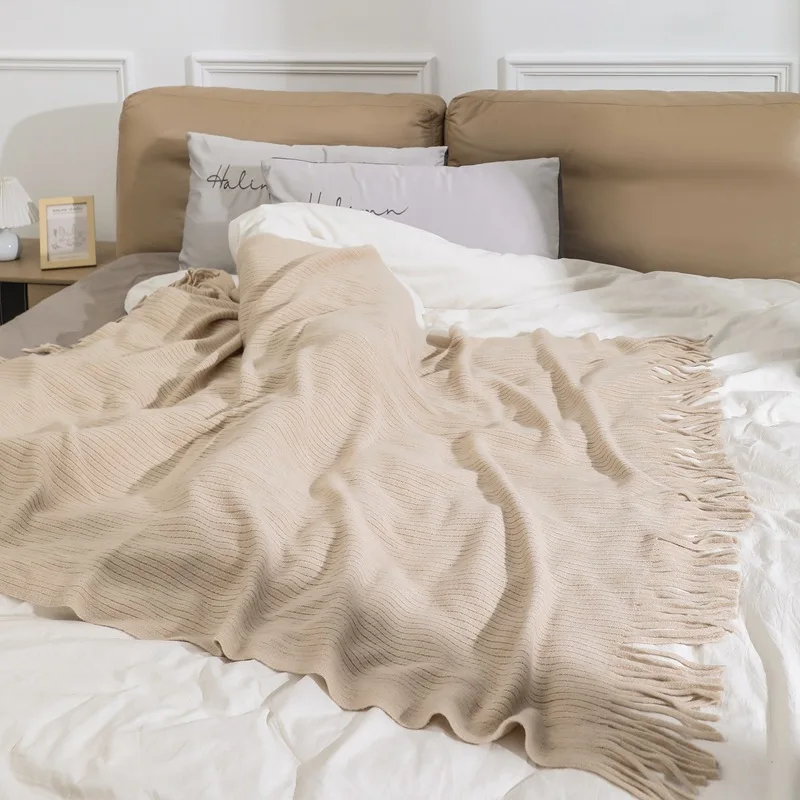 

130x170cm Solid Color Stripe Knitted Blanket Sofa Cover Blanket Nordic Air Conditioning Blanket Soft Nap Blankets Home Decor