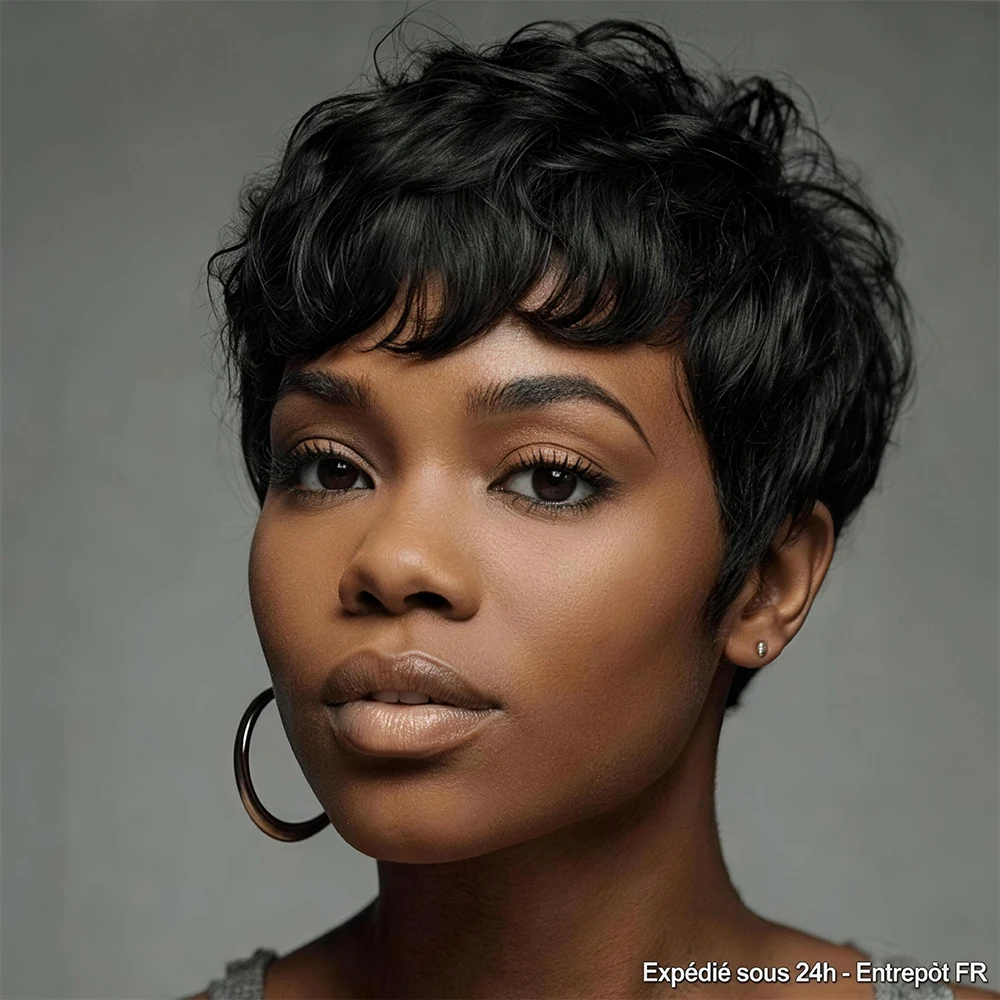 Pixie Cut Kurze Bob Perücken, glatt und knochengerade, vollständig maschinell gefertigt aus brasilianischem Remy-Echthaar, ohne Kleber, erschwinglich, Versand aus FR-Lager für schwarze Frauen.