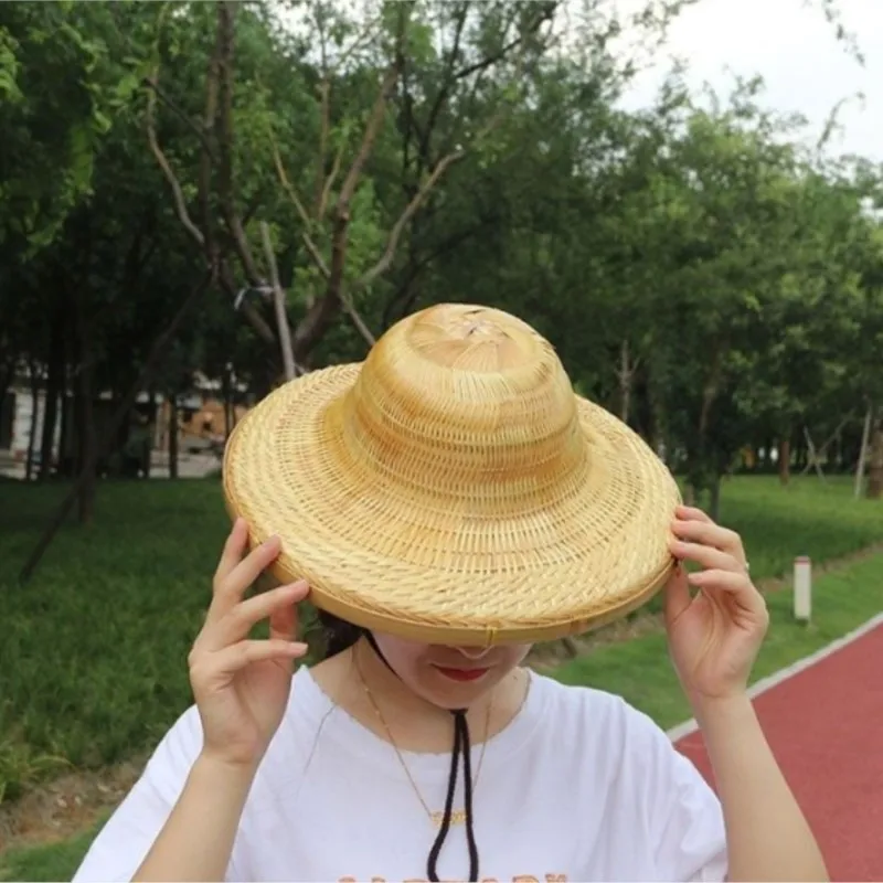 

Handmade Bamboo Woven Zhongshan Cap Vietnamese Hat Dance Prop Sunshade Rainproof Round Top Hat Traditional Chinese Village Craft