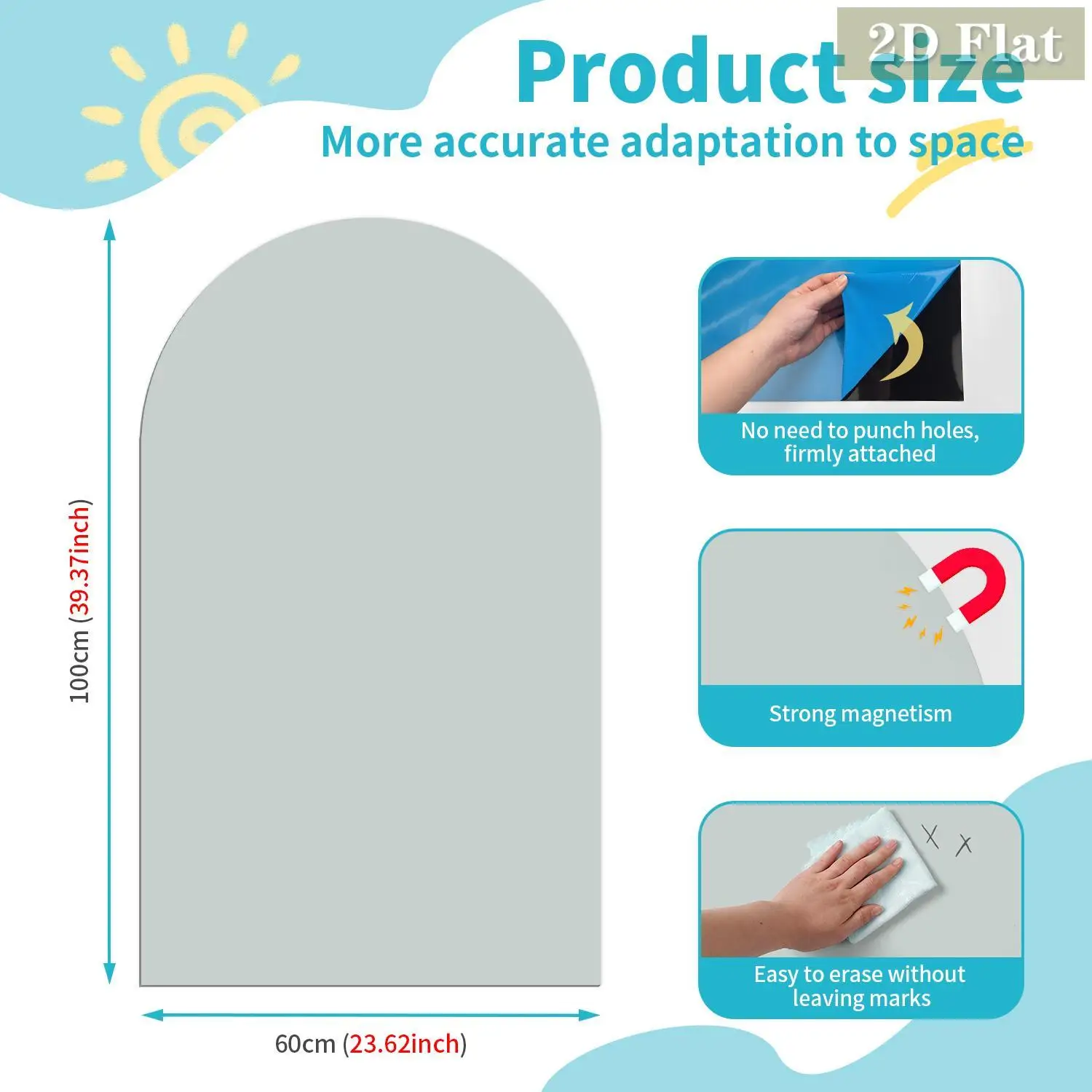 1 Stück gewölbter magnetischer Whiteboard-Wandaufkleber, einfaches gebogenes hellgrau-grünes Muster, leicht zu entfernendes Graffiti, Heimdekoration