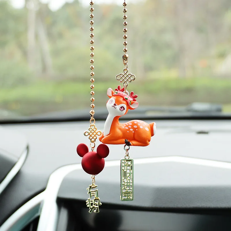 Creative Deer Car Ornament  Rearview Mirror Car Rearview Mirror Pendant Decoration Interior Accessories Deer Good Luck Ornament