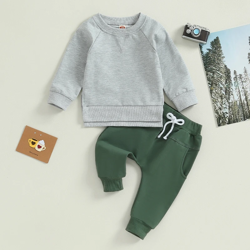 2023-10-12 Lioraitiin 0-3Y Baby Boy Girl Outfit Long Sleeve Crewneck Pullover Sweatshirt Top Jogger Pant Set Fall Winter Clothes