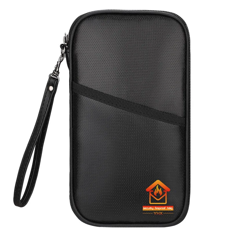 Fireproof Waterproof Passport Bag RFID Blocking Material Holder Passport Pouch  Zipper Multi Compartment Area Organizer Bag