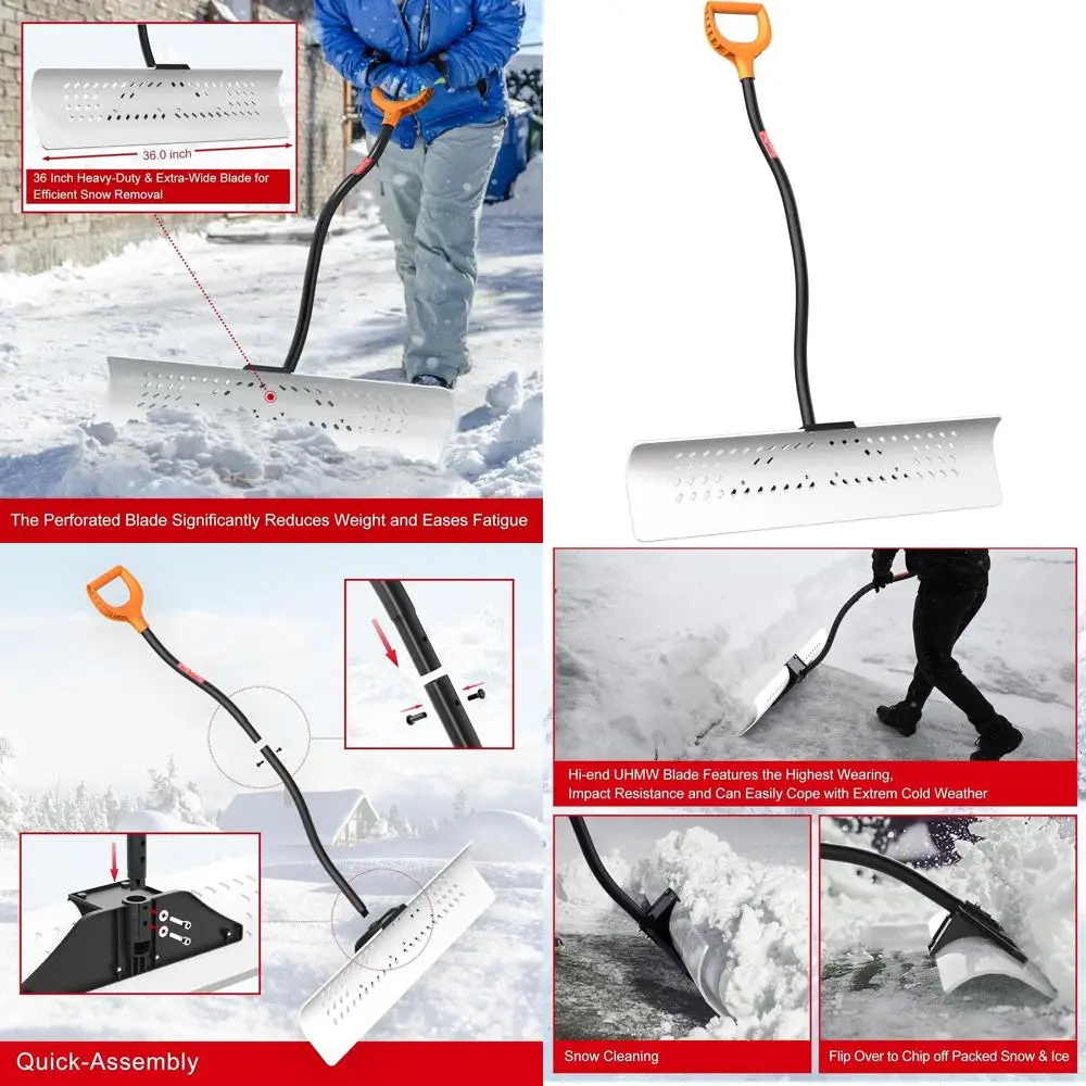 

36 Heavy-Duty Wide Snow Shovel for Driveways, Walkways, Patios, Decks, and Doorways - Ergonomic Snow Removal Tool with UHMW-PE B