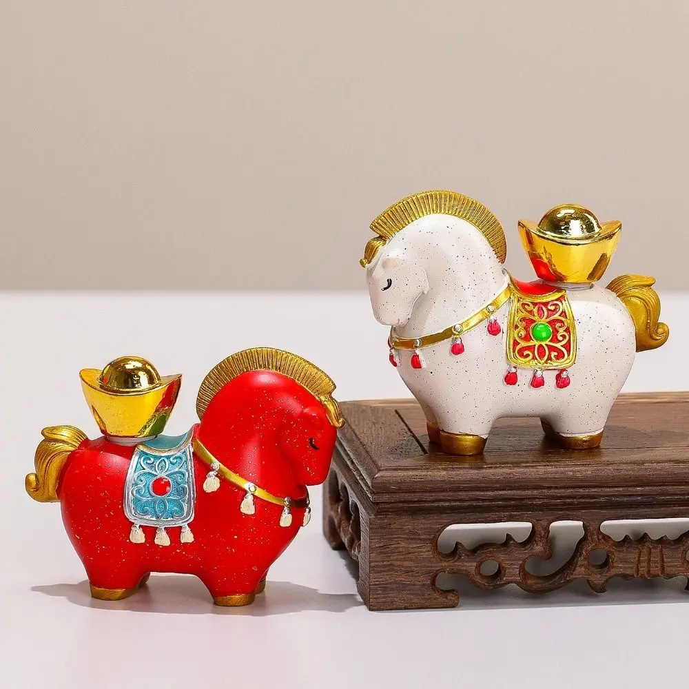 

Cute Resin Horse Figurine Chinese Style Horse Mascot Horse Miniature Rotatable Desktop Ornament Cabinet