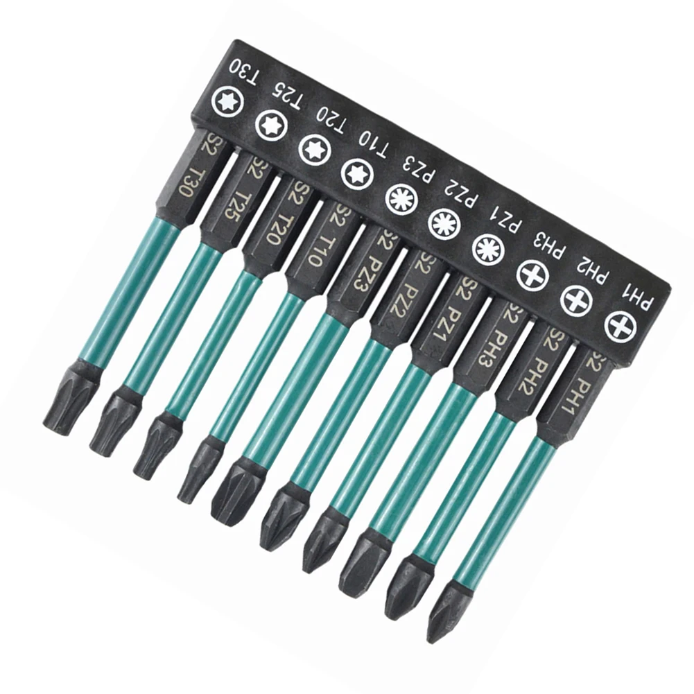 10pcs 70mm Magnetic Screwdriver Bit Set Cross Torx Screw Driver Bits 1/4 Inch Hex Shank Alloy Steel Electric Screwdriver Tools