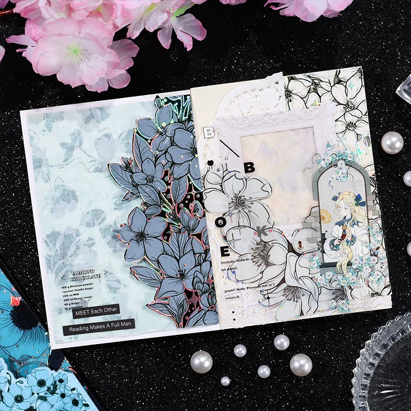 5 pcs Silver Stamping Flowers sticker Decorative Diary Album Scrapbooking Material back to school Junk Journal Supplies