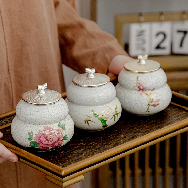 Ruyao Gourd Small Tea Pot Ceramic Sealed Pot Tea Ware Ornaments Tea Storage Pot Tea Pot Living Room Coffee Table Decoration