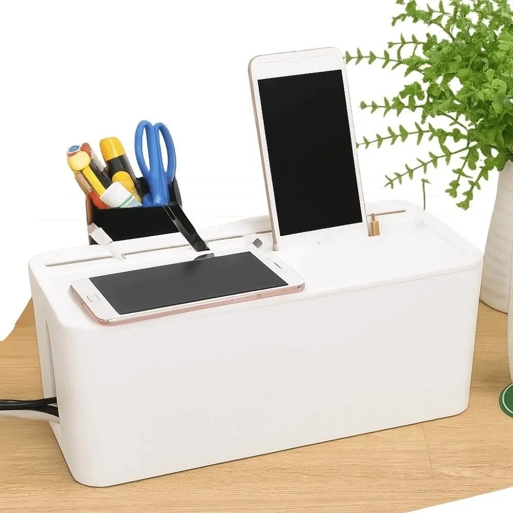 

Plastic Household Cable Management Box Storage Bin with Plastic Lid Desk Power Cable Box Space Saving Dustproof Power Cord Case