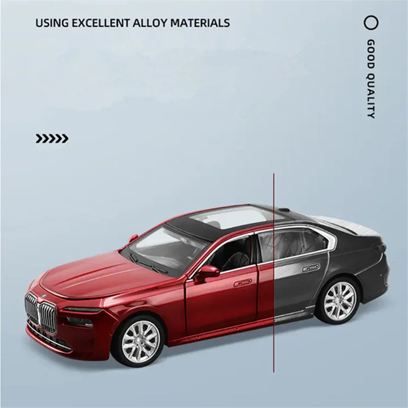 1/32 bmw i7 Alloy Car Model Diecast Metal New Energy Vehicles Car Model High Simulation Sound and Light Collection Kids Toy Gift