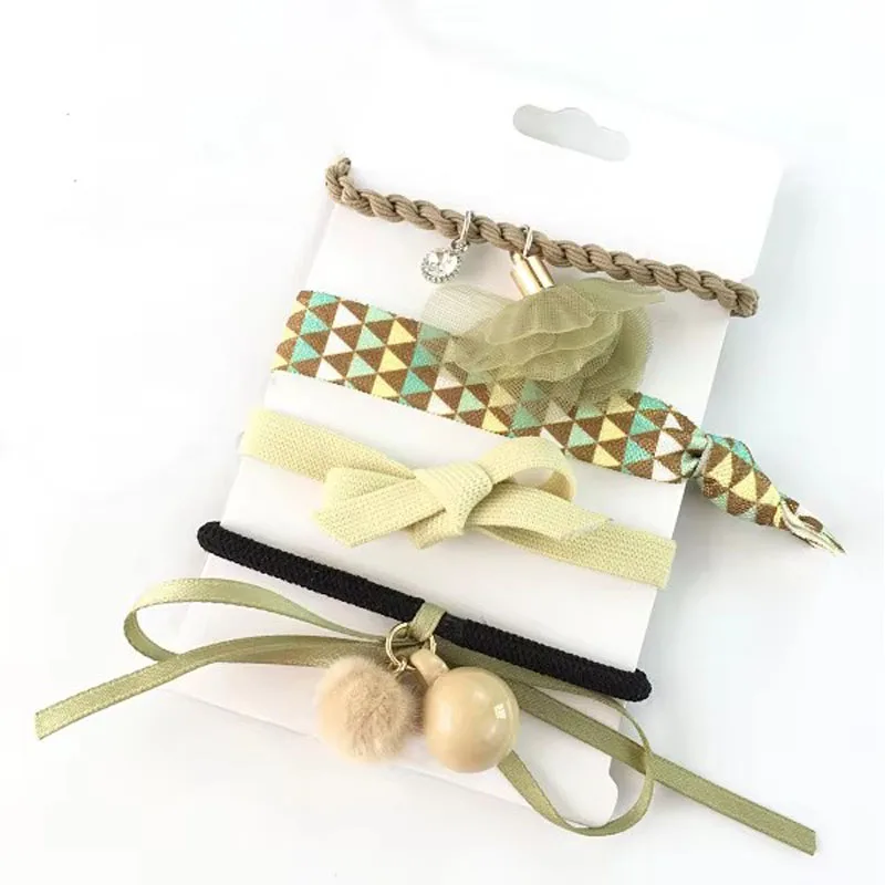 5pcs/set Women Elastic Hair Bands Girls Fashion Printed Flower Star Lace Hair Tie Rope Leopard Ponytail Holder Hair Accessories