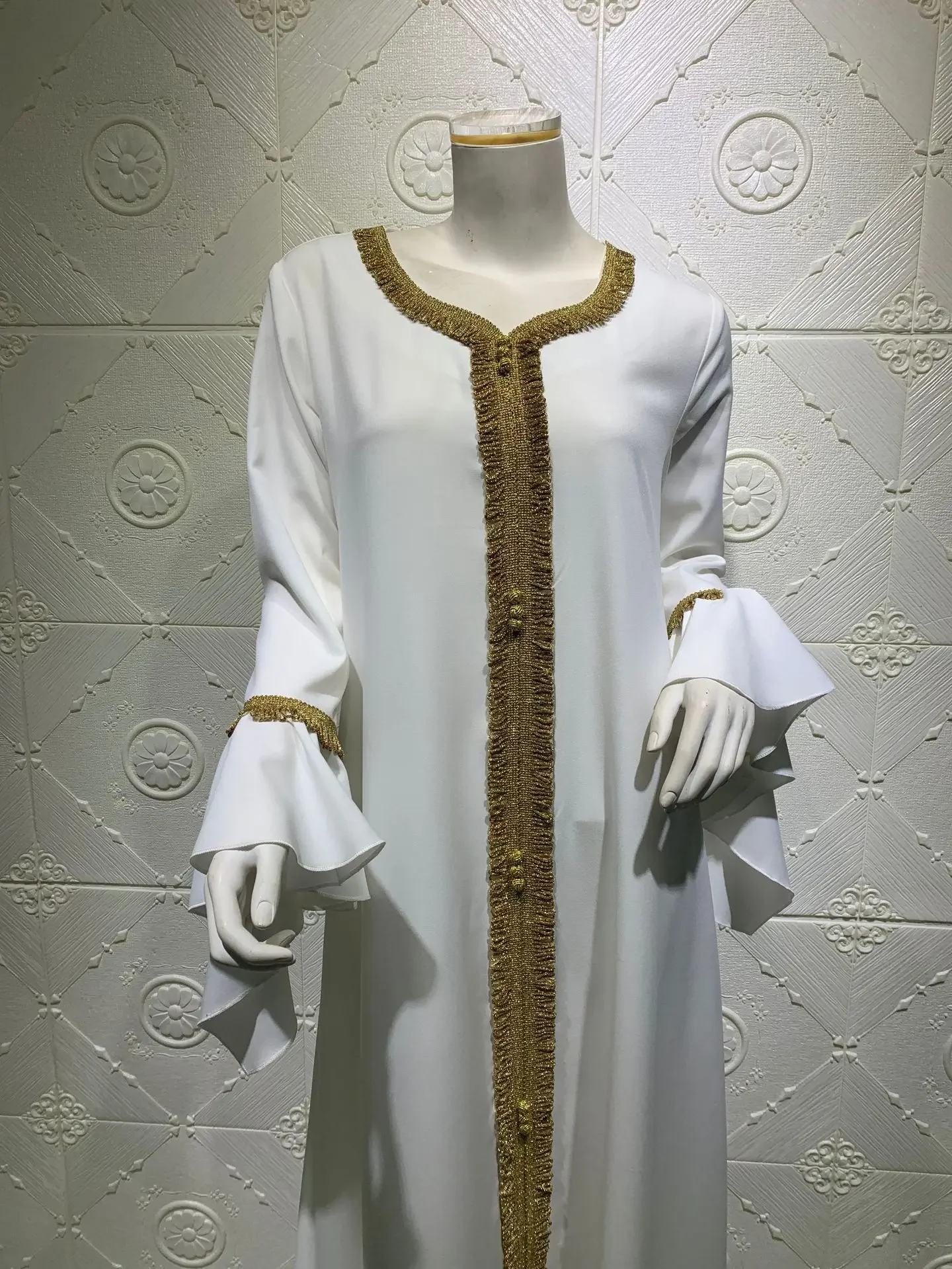 Malay-vestido musulmán de manga de loto para mujer, Abaya bordada, vestido de noche musulmán, caftán, Elegante