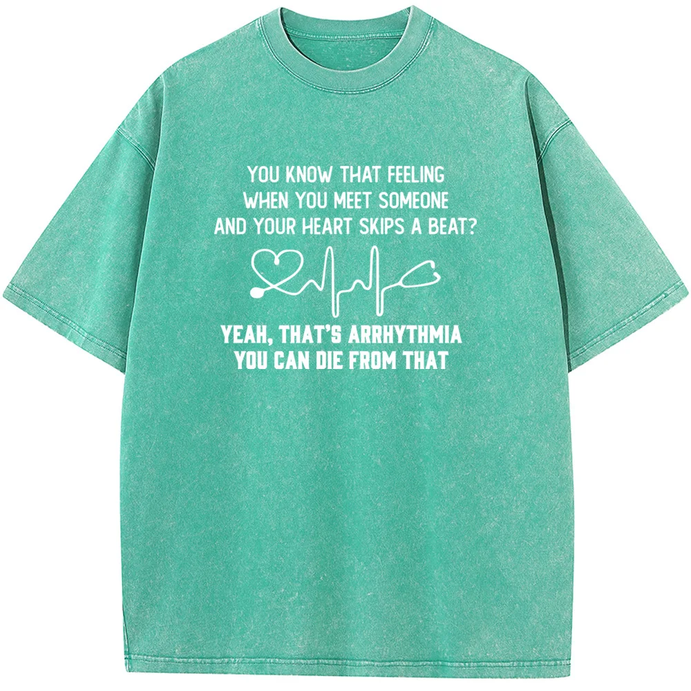 Funny Nurse Print Short Sleeve T-shirt Summer Cotton 230g Washed T-Shirt Novelty Casual Loose Bleached Tshirt