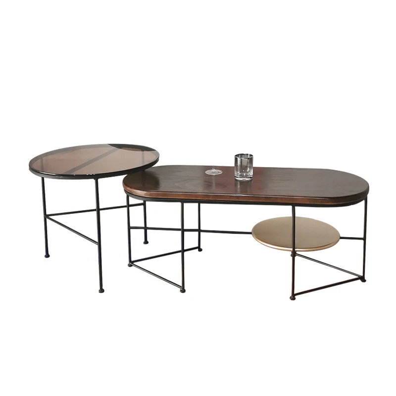 

Nordic style round light luxury coffee table, large and small apartment designer small coffee table, walnut pure solid wood