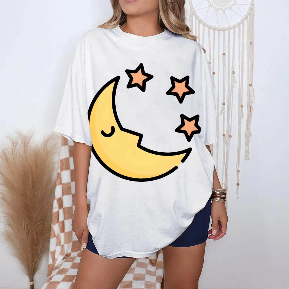 

Женская футболка с принтом Луны и звезд Y2k 2025 года — летний хлопковый топ большого размера, футболка высокого качества с небесным рисунком, модная уличная одежда