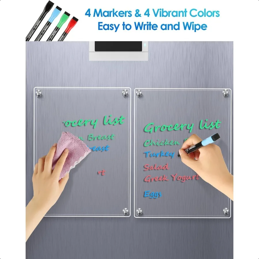 Small Magnetic Dry Erase Board for Refrigerator 12"X 8" Acrylic Magnetic Whiteboard for Fridge Clear White Board Kitchen Menu B