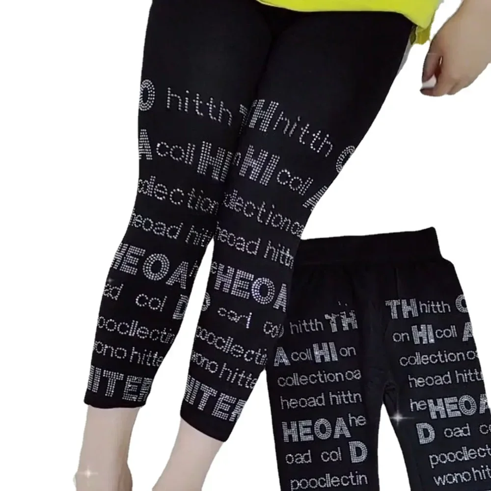 High Stretch Capris Bottom Rhinestone Leggins Drop shipping 100kg Women Leggings High-Waist Cartoon Diamond Leggings Pants 1