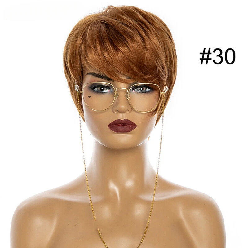 Perruque Synthétique Coupe Pixie Courte Droite, Cheveux Naturels, 03/Wear, pour Femme
