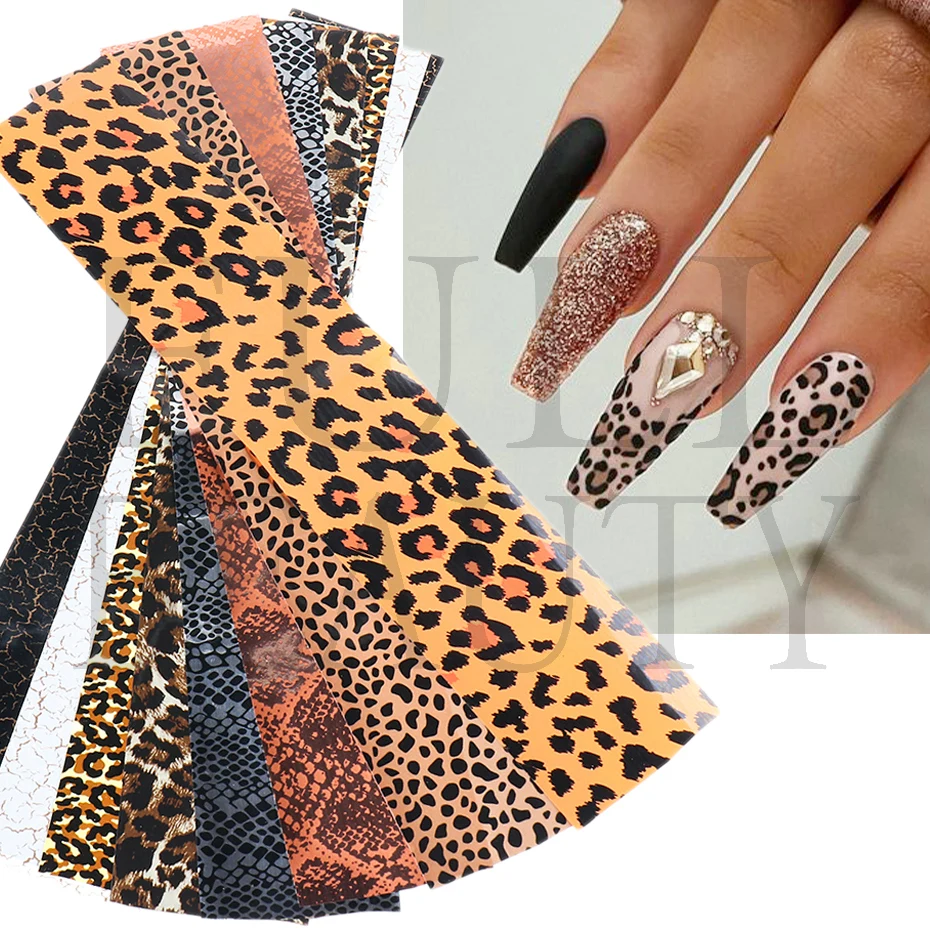 10pcs Leopard Print Nail Foil Sticker Sexy Wild Snake Animal Slider Nail Design Nail Transfer Decals Manicure Decoration LE2023